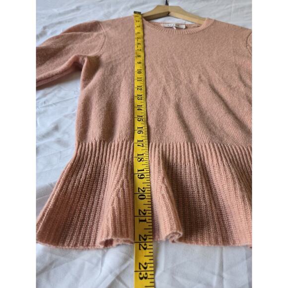 FRAME Womens XS Cashmere Peplum Cinched Ruffle Hem Sweater Pink Crewneck Preppy - Picture 7 of 7
